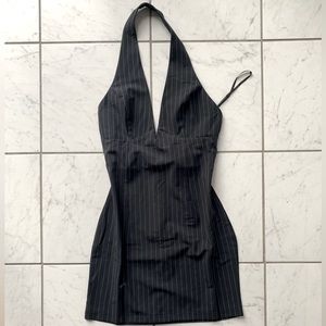 black pinstripe mini dress